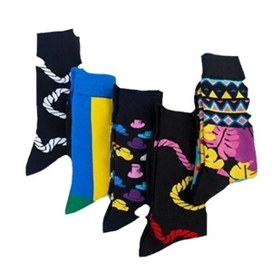 5-pack colorful cotton crew socks for couples featuring vibrant geometric patterns