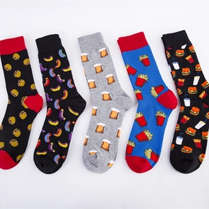 Novelty Crew Socks Cotton Blend Fun Fast Food Burger Fries Beer Pattern Casual Breathable For Men Women