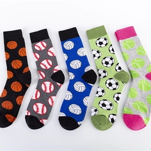 Cotton Blend Crew Socks Sports Ball Patterns Basketball Baseball Soccer Tennis Breathable Sweat Absorbent Casual Men