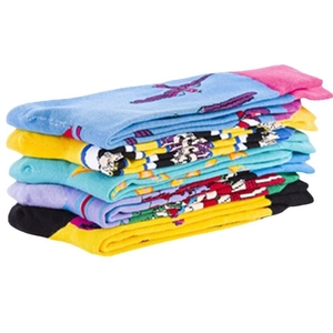 Colorful casual cotton blend socks with pixel art and cartoon portrait illustrations