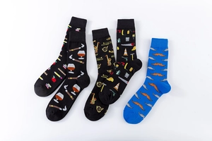 Detailed set of 5 cotton crew socks with novelty prints including tools and instruments