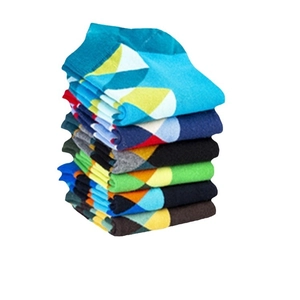 Set of 6 colorful argyle pattern low cut socks in classic knit cotton blend styles