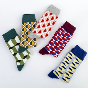 Lot de 5 paires de chaussettes en coton à motifs géométriques style britannique pour hommes