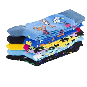 Set of colorful men's casual crew socks with heart and abstract knit patterns