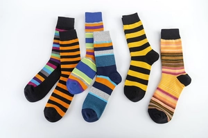 Set of 6 colorful striped cotton crew socks with ribbed cuffs and reinforced heels