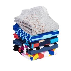 Set of six cotton low-cut socks with geometric, striped, and abstract patterns