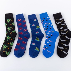 Crew Socks Cotton Blend Breathable Casual Novelty Cartoon Animal Sushi Prints Streetwear Unisex Soft