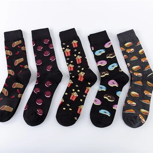 Novelty Food Print Crew Socks Cotton Blend Breathable Fun Casual Streetwear For Men Women Taco Popcorn Donut Pattern