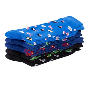 Funny animal themed mid-calf cotton socks set with colorful sushi and fish patterns
