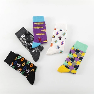 5-pack colorful mid-calf cotton socks with cartoon pizza bear and camo patterns