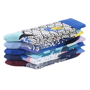 Five-pack of unisex cotton crew socks featuring ethnic Japanese wave and koi patterns