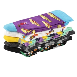 Colorful cotton mid-calf socks with fun prints like hotdogs and street graffiti patterns