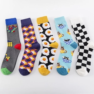 Cotton Blend Crew Socks Funny Fried Egg Pattern Creative Streetwear Casual Breathable Soft For Men Women