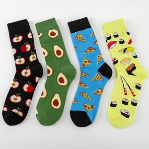 Novelty Crew Socks Cotton Blend Colorful Food Print Apple Avocado Pizza Sushi Mid Tube Street Style Unisex