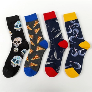 Novelty Crew Socks Cotton Blend Colorful Contrast Skull Pizza Narwhal Pattern Casual Streetwear Fashion