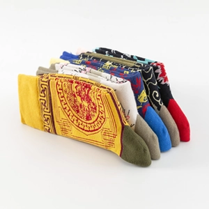 Ethnic style mid-calf cotton socks set with vintage totem and geometric patterns