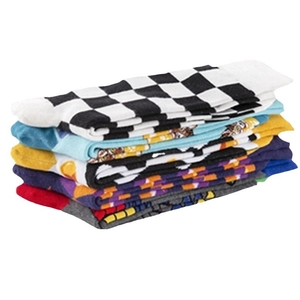 Set of colorful cotton crew socks with vibrant patterns and ribbed cuffs for daily wear