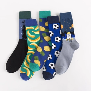 5-pack colorful crew socks with UFO, banana, and space prints for men and women