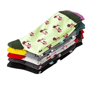 Colorful cotton mid-calf socks set with cartoon scooter print and contrast heel toe design