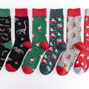 Christmas Crew Socks Cotton Blend Santa Reindeer Gingerbread Dinosaur Holiday Novelty Fun Unisex Mid Calf