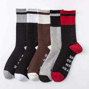 Lot de 5 paires de chaussettes en coton à rayures sportives et semelles lettrées