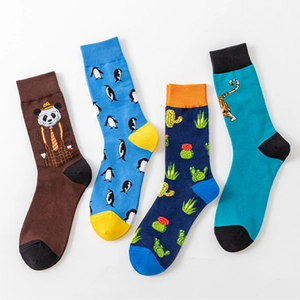 Pack of 4 creative cartoon socks with panda, penguin, cactus and tiger knitted patterns