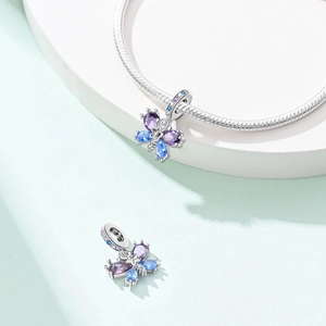 Blue and purple butterfly zircon pendant in 925 silver finish for snake chain bracelets