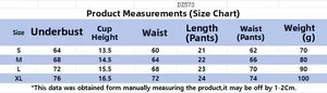 Tableau des tailles détaillé pour ensemble de lingerie en dentelle avec mesures du buste