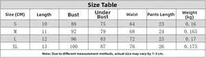 Detailed size chart for sexy 3-piece lingerie set including bust and waist measurements
