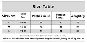 Size chart showing bust and waist measurements for floral embroidery lingerie set