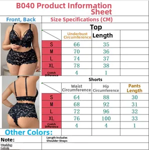 Tableau des tailles détaillé pour ensemble de lingerie en dentelle avec mesures complètes