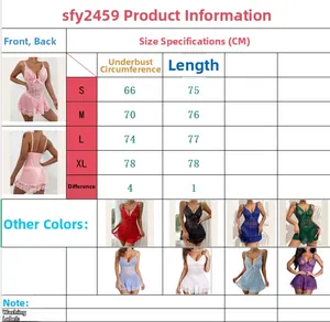 Detailed size guide table for lace mesh nightgown including underbust and length metrics