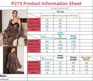 Size chart for leopard print 3-piece pajama set including top, pants, and robe