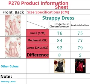 Size chart for satin lace nightdress showing measurements for S to 3XL sizes