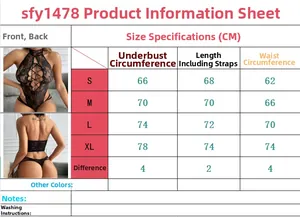 Size chart for black lace cutout teddy bodysuit showing measurements in centimeters