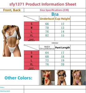 Detailed size guide table for sheer lingerie set featuring bra and panty measurements