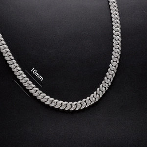 Close-up of 10mm silver cuban link chain with sparkling pavé-set cubic zirconia stones