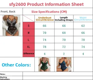 Tableau des tailles avec mesures de buste et taille pour body en dentelle et résille