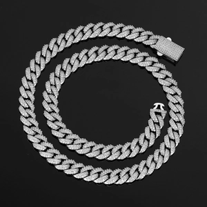 10mm silver-tone iced out Cuban link chain with micro-pave cubic zirconia on black background