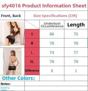 Tabella taglie per abito lingerie nero stringato con misure di busto e lunghezza