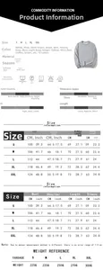 Detailed size chart and fabric specifications for dragonfly print long sleeve sweatshirt