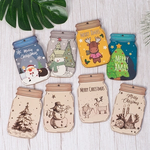 8-piece set of Mason jar shaped Christmas wooden tree ornaments with festive designs