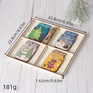 Wooden Christmas hanging jar ornaments set with Merry Xmas tree and Santa illustrations