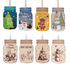 8pcs set of Christmas wooden mason jar hanging tags with Santa and reindeer motifs