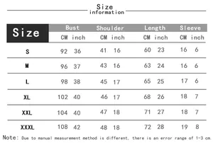 Comprehensive size chart for short sleeve T-shirt with measurements in CM and inches