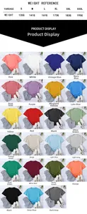 Size chart and grid layout showing twenty-three colors of short sleeve cotton t-shirts