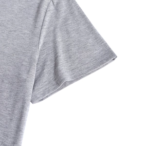 Light grey cotton t-shirt showing detailed double-needle stitching and fabric texture