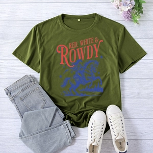 Flat lay of olive green vintage graphic t-shirt with denim jeans and sneakers on wood