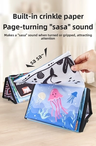 Infant sensory cloth book with tactile marine illustrations and crinkle sound feature
