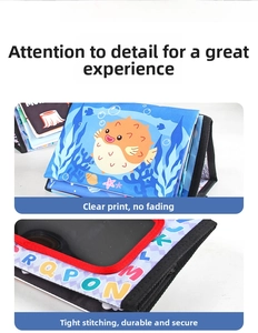 Detailed view of durable stitching and vibrant letter prints on soft baby cloth book